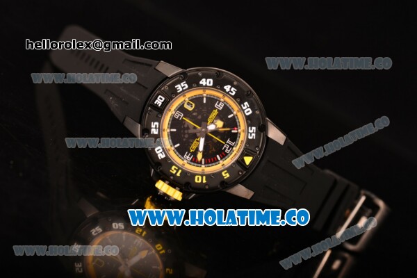 Richard Mille RM028 Swiss Valjoux 7750 Automatic PVD Case with Skeleton Dial and Black Rubber Strap - Yellow Inner Bezel - Click Image to Close